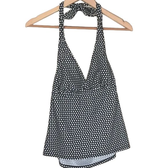 Catalina Tankini Black White Polka Dot Tie Halter V-Neck Classic Timeless M 8-10 - Picture 3 of 8